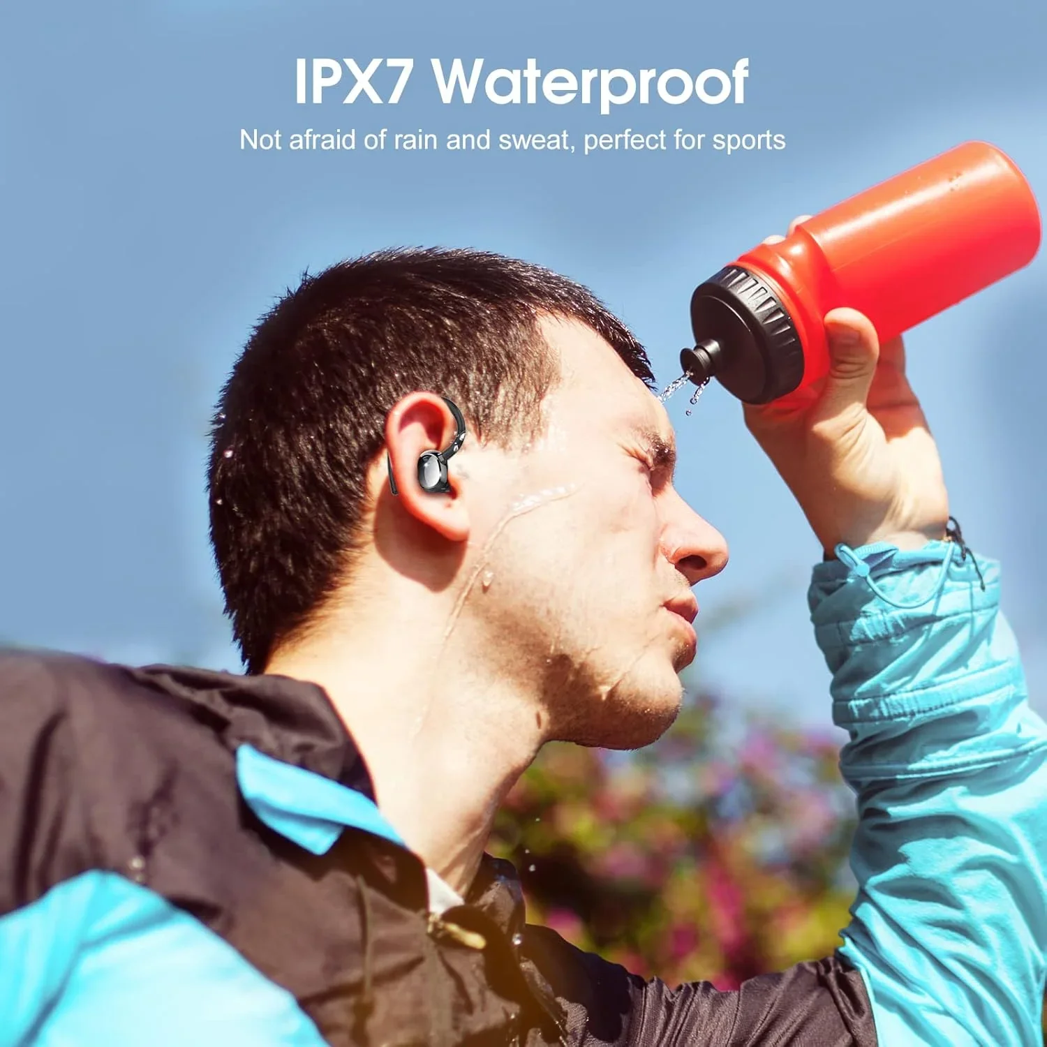 2025 New Ultralight Bluetooth Headphones 125Hrs Wireless Earbuds with Display Charger Case over Ear Bud with Earhooks,Noise Cancelling Mic,Waterproof Deep Bass Headset for Workout,Black - Image 6